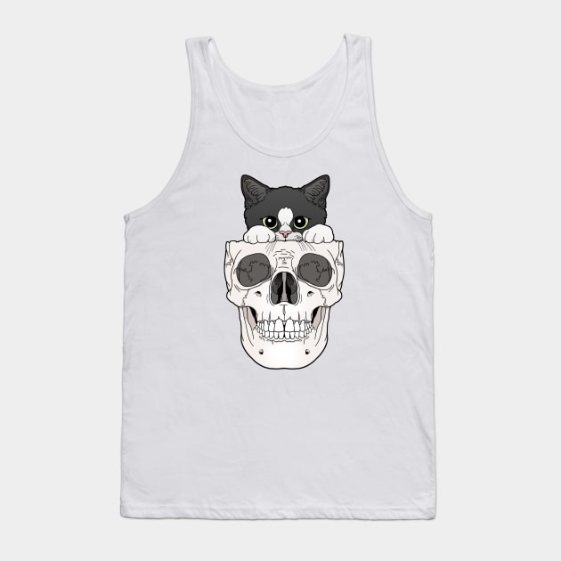 Tuxedo Kitten & Skull Tank Top by tiina menzel